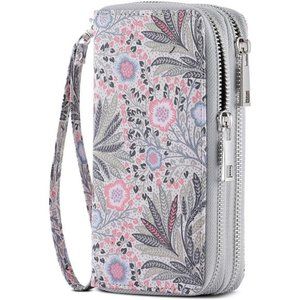 Double Zipper Wallet for Woman Clutch Purse with Cell Phone Holder for Smart